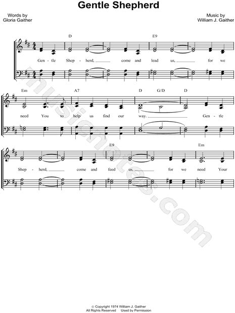 The Gaithers "Gentle Shepherd" Sheet Music in D Major (transposable ...