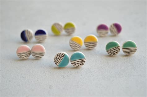 Ceramic Stud Earrings, Teenage Girl Gifts, Round Geometric Studs, Minimalist Jewelry, Gift for ...