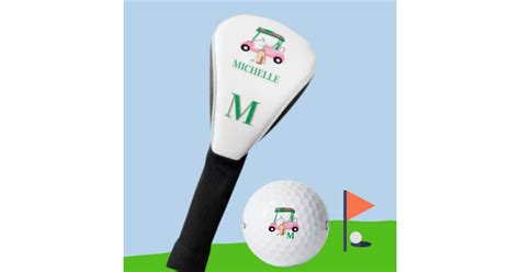 Unique Charming Pink Green Golf Cart Monogram Golf Head Cover | Zazzle