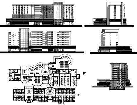 Hotel Layout plan and Elevation Design - Cadbull