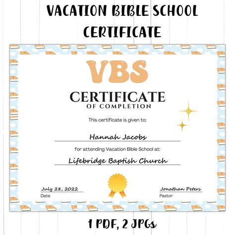 Vacation Bible School Certificate Templates