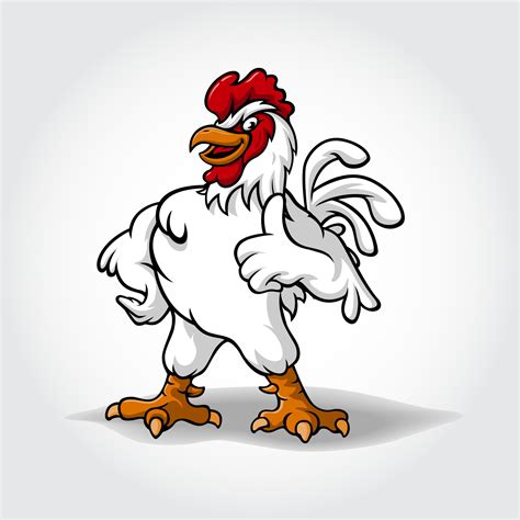 Chicken vector cartoon character smiling and giving thumb up. Funny Cartoon Super Rooster mascot ...