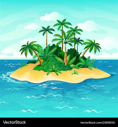 Ocean island cartoon palm trees sea uninhabited Vector Image