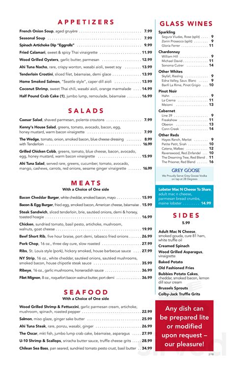 Kenny's Wood Fired Grill menu in Dallas, Texas, USA