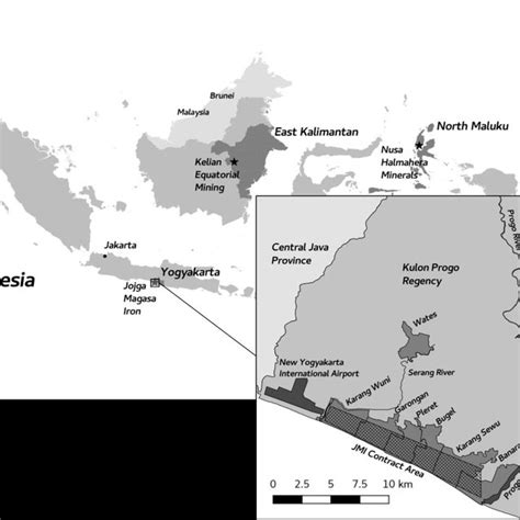 -Coastal Kulon Progo showing the mining area and affected villages ...