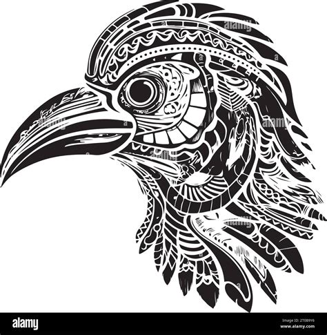 Vector ornamental ancient raven, crow illustration. Abstract historical ...