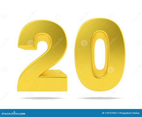 Gold Metal Number 20 Twenty Isolated on White Background, 3d Rendering ...