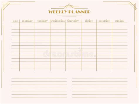 Art Deco Weekly Planner on a Light Background Stock Vector - Illustration of organization ...