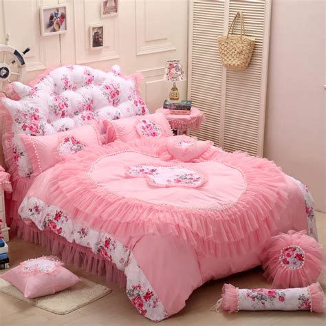 Luxury Pink Lace Princess Korean style King Queen Twin Bedding set ...