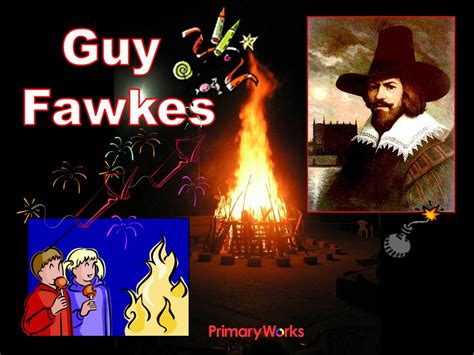 Guy Fawkes for kids assembly PowerPoint for primary, celebrate bonfire night with fireworks and guy