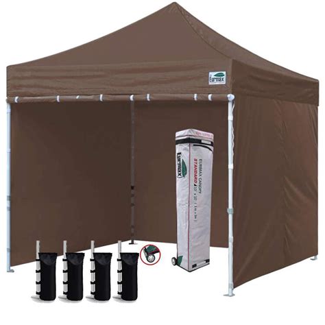 Eurmax Canopy 10' x 10' Cocoa Pop-up and Instant Outdoor Canopy with 4 Zipper Sidewalls ...