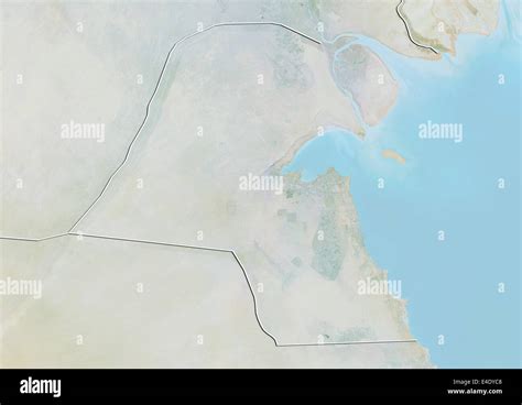 Kuwait, Relief Map With Border Stock Photo - Alamy