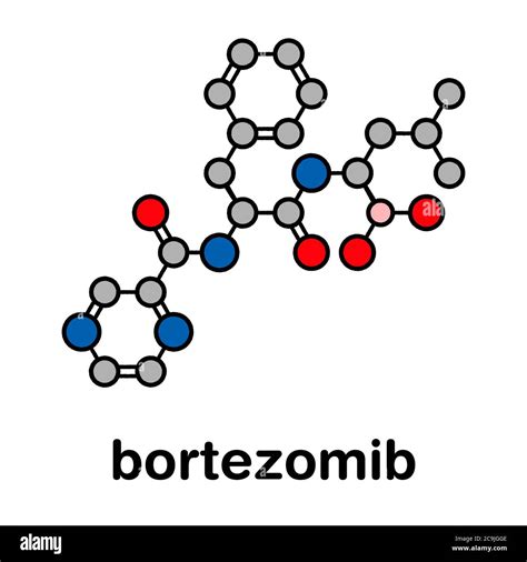 Bortezomib cancer drug (proteasome inhibitor) molecule. Stylized ...