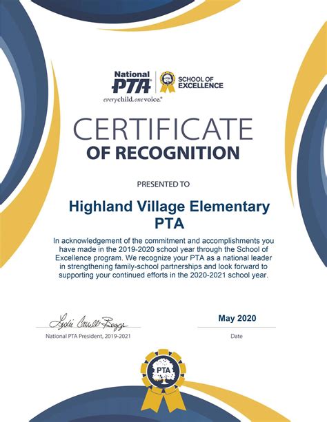 Highland Village Elementary PTA Recognized on National Level