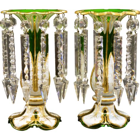 Antique Moser Mantle Lusters - Cased White over Green Glass | Antique glass, Antiques, Green glass