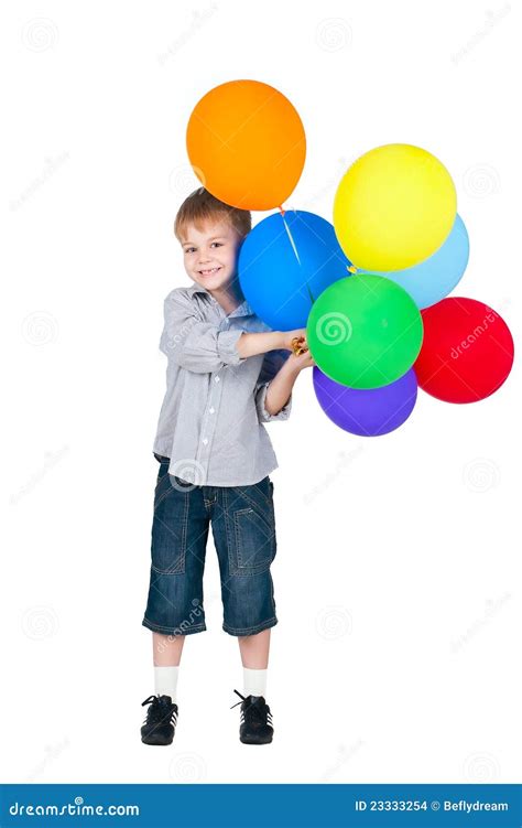 Happy Boy with Balloons Isolated on White Stock Photo - Image of enjoy, balloon: 23333254