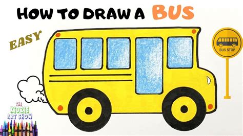 How to draw a Bus step by step easy for kids. Draw Yellow school bus. Easy shading tips and ...