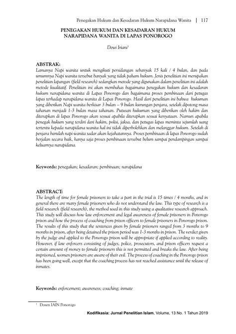 (PDF) PENEGAKAN HUKUM DAN KESADARAN HUKUM NARAPIDANA WANITA DI LAPAS ...