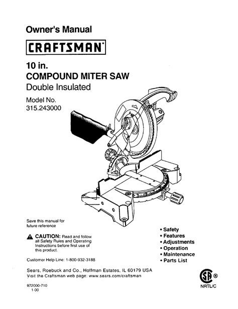 Craftsman 315243000 User Manual 10 COMPOUND MITER SAW Manuals And ...