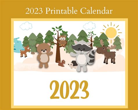 2023 Printable Calendar Baby Animal Woodland (Instant Download) - Etsy