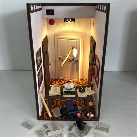 Shining book nook Bookshelf diorama with redrum door Miniatu | Inspire Uplift