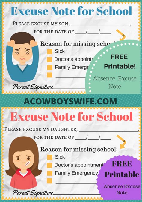 Back to School- Absence Excuse Notes {Printable} - A Cowboy's Wife