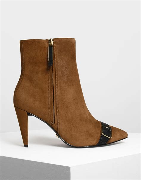 Charles & Keith Leather Strap Detail Suede Boots in Cognac (Brown) - Lyst