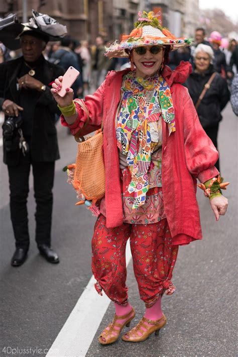 Fun mixed prints and a carrot hat - Easter Parade outfits | 40plusstyle.com Easter Parade ...