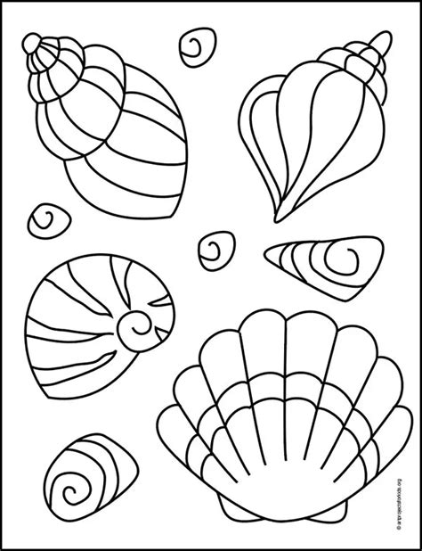 Easy How to Draw a Sea Shell Tutorial and Sea Shell Coloring Page