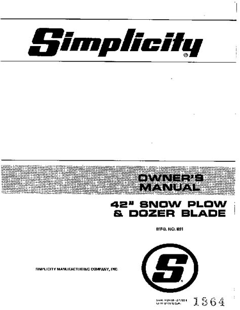 Simplicity 891 42-Inch Snow Plow And Dozer Blade Blower Owners Manual