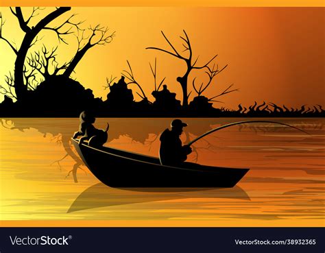 Image a fisherman on a boat n background Vector Image