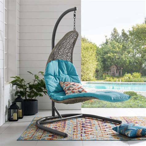 Landscape Hanging Chaise Lounge Outdoor Patio Swing Chair in Light Gray Turquoise - Hyme Furniture