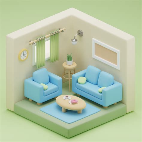 Soft Low Poly Living Room in Blender - itch.io