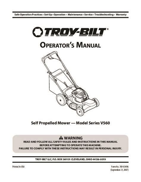 MTD V560 Self Propelled Rotary Lawn Mower Owners Manual