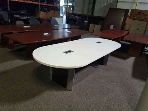 white 10 foot conference room table two power modules Used For Sale