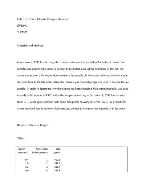 Lab 1 Ice Core:Climate Change Report - Lab 1 Ice Core – Climate Change ...