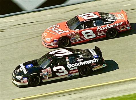 Dale Earnhardt, racing alongside his son during the 2001 Daytona 500 ...