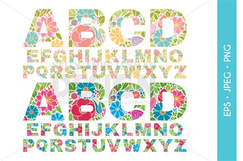 Flower Alphabet Font Clipart, Floral Alphabet, Clip Art Set