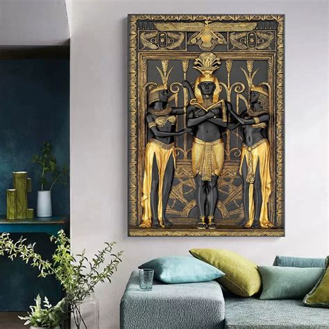 Black Golden Ancient Egyptian Art Prints 3D Posters Pharaoh And His ...