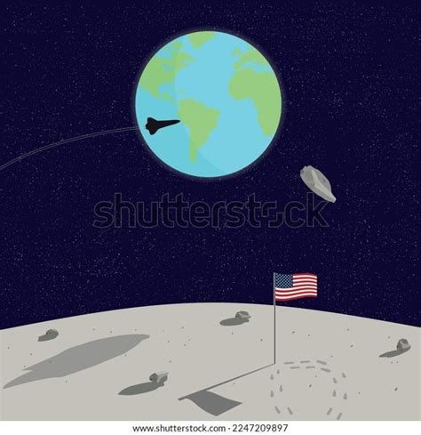 Us Flag On Moon Surface Earth Stock Vector (Royalty Free) 2247209897 ...