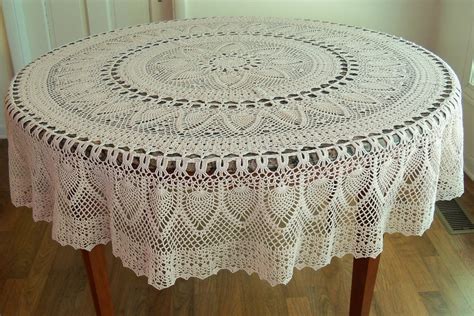 Handmade Crocheted Pineapple Tablecloth 70 inch Round Natural