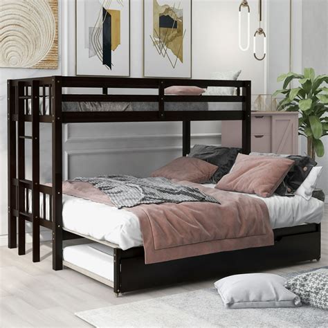 Bunk Bed with Trundle, Triple Bunk Bed, Kid's Convertible Twin Bed with ...