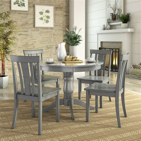 Lexington 5-Piece Wood Dining Set, Round Table and 4 Slat Back Chairs, Antique Grey - Walmart ...