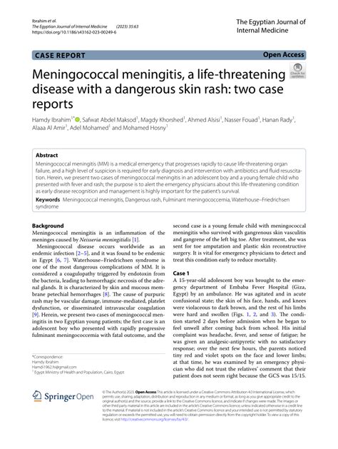 (PDF) Meningococcal meningitis, a life-threatening disease with a ...