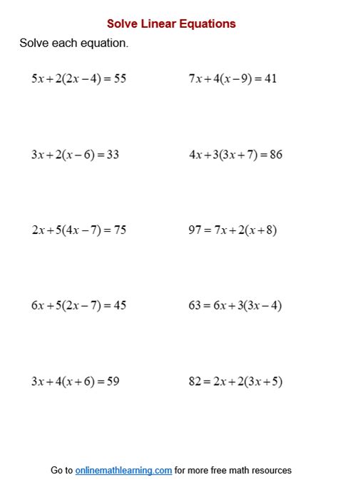 Solving Linear Equations Worksheet With Answers - Worksheets For ...