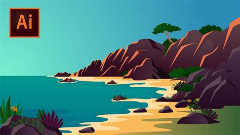 Beach Cliff landscape | Adobe illustrator | Vector Art | Speed Art