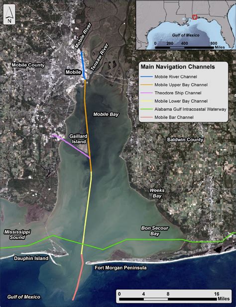 Mobile Bay project area illustrating primary navigation channels ...