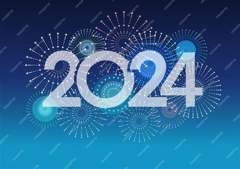 Premium Vector | The year 2024 vector logo and celebratory fireworks with text space on a blue ...