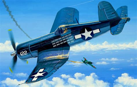 Обои war, art, airplane, painting, aviation, ww2, Vought F4U Corsair картинки на рабочий стол ...