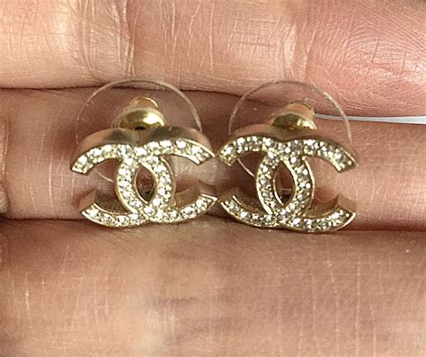 CHANEL Classic Mini CC Crystal Stud Gold Earrings Hallmark Authentic NIB